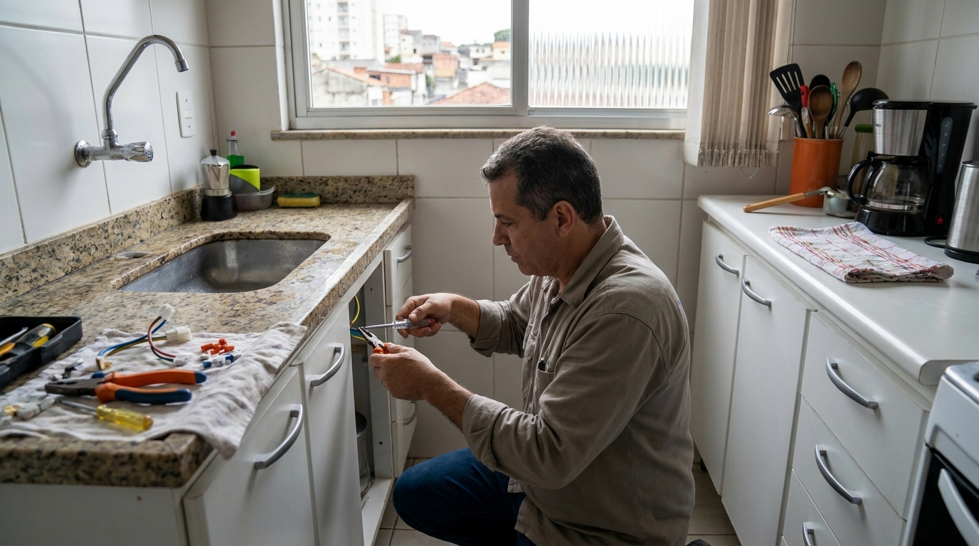 Eletricista instalando torneira eletrica em Piracicaba‑SP