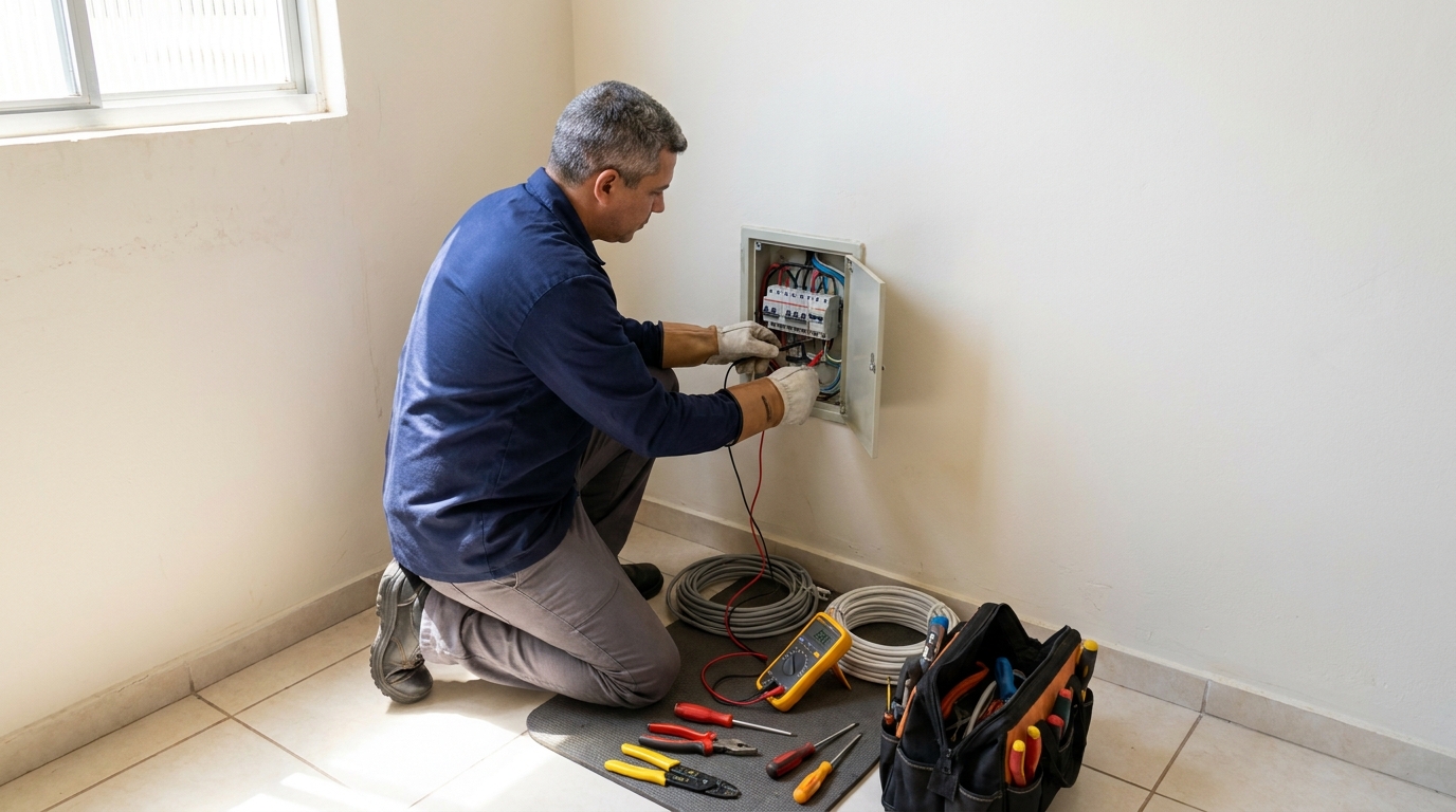 Eletricista realizando manutencao em Piracicaba‑SP
