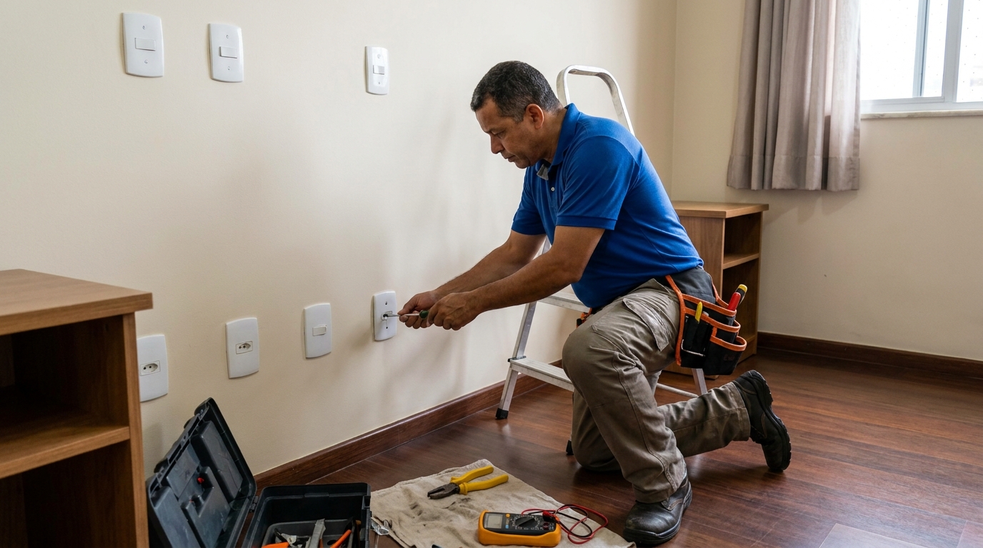 Instalacao de tomada e interruptor residencial em Piracicaba‑SP